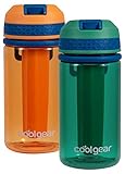 COOL GEAR 2-Pack 18 oz Tritan Shatter Resistant Leakproof Water Bottle, Textured Silicone Band with Sipper Lid