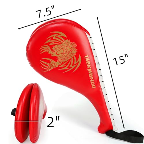 Tlence 2 Pack Taekwondo Kick Pads, Double Kicking Target Paddles, Martial Arts and Taekwondo Training Equipment, PU Leather Kickboxing Striking Sparring Pads for Youth Adult, Red