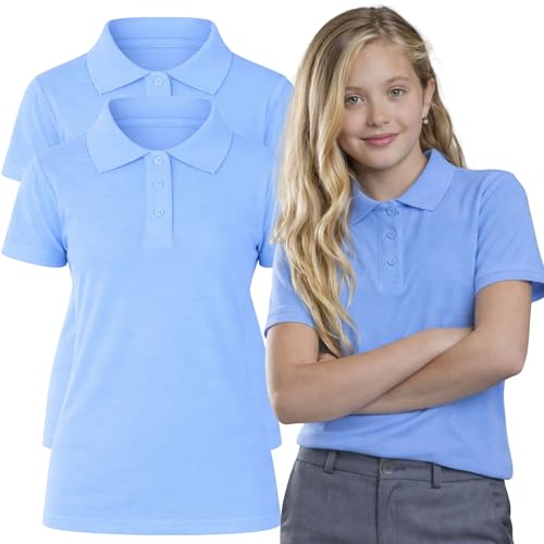 Panzy 2 Pack Girls Plain 100% Cotton Polo Shirts Children School T-Shirt Uniform Summer Ages 3-10 Years (UK, Age, 4 Years, 5 Years, Regular, Sky Blue)