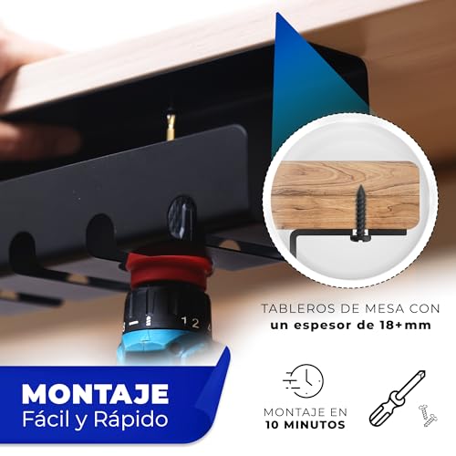 HOMEPROTEK Organizador Cables Escritorio para Organiza Cables - x1 Bandeja Cables Escritorio Negro para Esconder Cables en tu Oficina o en tu Casa - Cable Organizer for Desk Cable Management - imagen 6