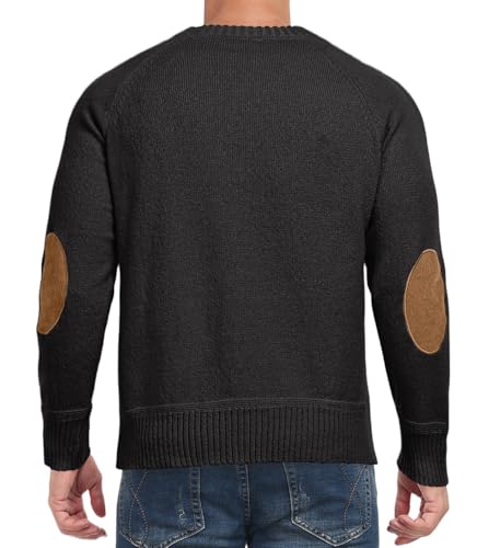 Cable Knit Sweater Men,Long Sleeve Casual Fishmen Sweater, Fit Pullover Sweater with Elbow Patches3
