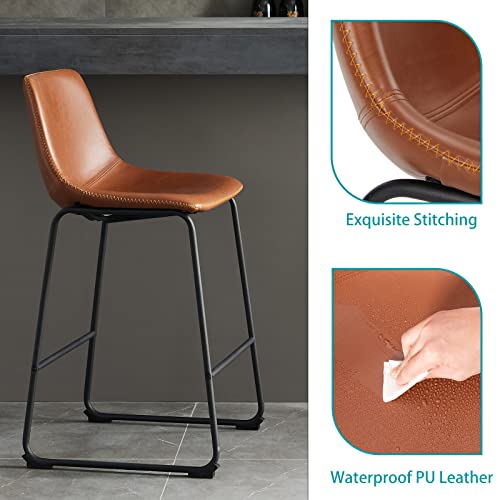 Edx Bar Stools Set Of 2, Counter Height Bar Stools, Bar Chairs,26 Inch Armless Dining Chairs With Metal Legs And Footrest, Whiskey Brown #TOP3
