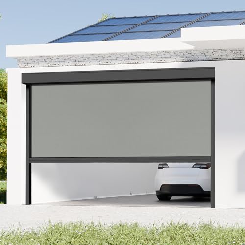 Zshine Hard Wired Motorized Outdoor Windproof Roller Blinds Over Size to 19 Ft for Patio Gazebo Pavilion (0% Openness Grey)