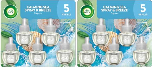 Air Wick Plug in Scented Oil Refill, 5ct, Calming Sea Spray & Breeze, Air Freshener, Essential Oils (Pack of 2)