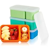 Roshtia 4 Pack Silicone Food Containers with Lids, Reusable Thickened Bento Lunch Box Packs for Meal Prep Food Storage, Microwave Dishwasher Safe(2 Compartment,Light)