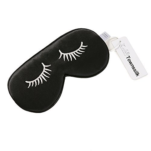 townssilk Maschera di sonno di seta 100% con cintura regolabile, comoda e morbida per sonno, maschera ultra morbida Nero Modello