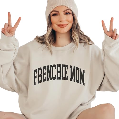 Frenchie Mom Varsity Sweatshirt, Cute French Bulldog Pet Parent Sweater, Frenchie Dog Mom Gift, Dog Lover Shirt, Unisex Womens Crewneck Sweatshirt