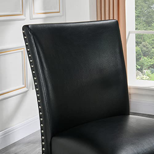 Counter Chairs With Nail-Heads Trim, Set Of 2 Bar Stool Chairs With Solid Wood Leg, Holds 300 Lbs, 26”H Seat Leather Dinning Chairs With Waterproof Skin,Upholstered Stools For Kitchen Black Zby2258Bk #TOP6