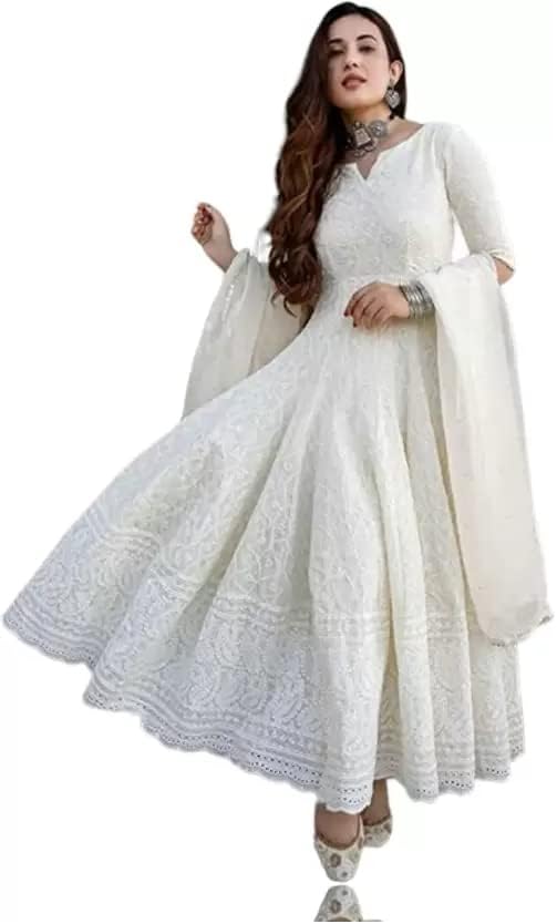 Royal ExportWomen's Flared Embroidered Cotton Gown || Anarkali Gown Dress || Ethnic Gowns || Pant Not Included