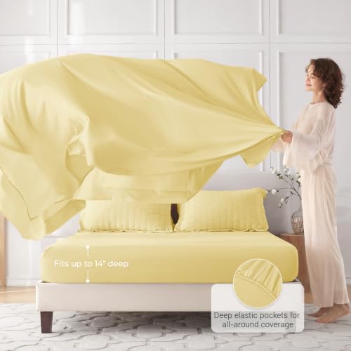 Image of MUXHOMO 7 Pieces Full Comforter Set, Seersucker Bed in a Bag Full Size, All Season Luxury Bedding Set with Comforter, Flat Sheet, Fitted Sheet, Pillowcases & Shams, Yellow
