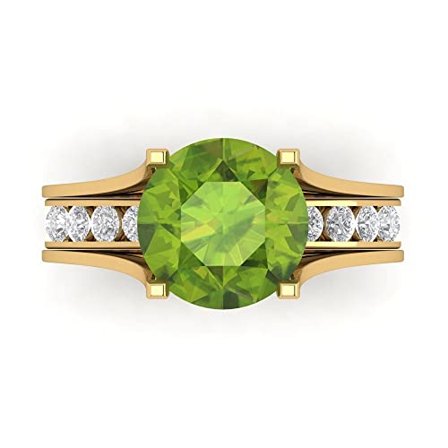 3.39 ct Round Cut Natural Peridot 14k White Gold Solitaire with Accents Wedding Bridal Engagement Promise Ring Band Set