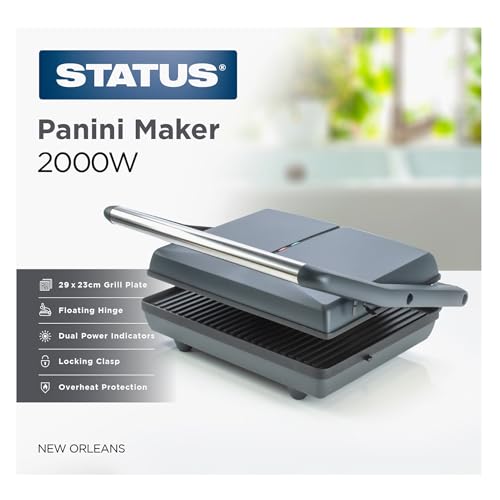 STATUS New Orleans 2‑Slice Sandwich Toaster Panini Press 2 kW Fixed Plate Non‑Stick Black (NEWORLEANS1PKB2)