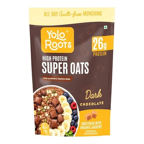 Image of Yolo Roots 26gm High Protein Super Oats 1 Kg | Real Dark Chocolate with Pumpkin Seeds, Raisins and Chia Seeds| No Added Refined Sugar