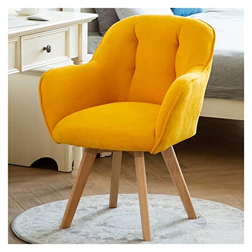 Sillón giratorio de terciopelo con patas de madera resistentes para espacios pequeños, color amarillo