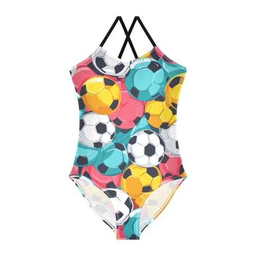 ZZKKO Colorful Footballs Girls Swimsuit One Piece Bathing Suit for Baby Girls' Swimwear 3-10T