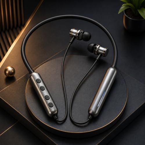 Image of Bluetooth Neckband Earphones with 105H Playtime, Wireless Bluetooth Headphones with ENC Noise Reduction, Magnetic Earbuds, Built-in Equalizer Mode, HD Calling Mic, Neckband Earphones - Grey