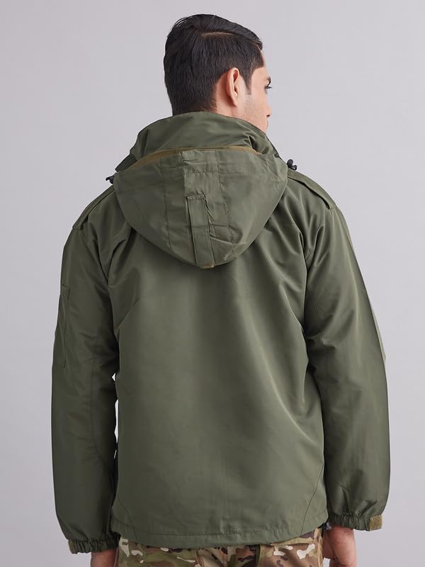 Image of MOUNTMILLER Men's Airshell Hooded Tactical Wind Jacket | Water-Repellent, Multi-Pocket, Abrasion-Resistant - Perfect for Outdoor Activities, Hiking, and Trekking