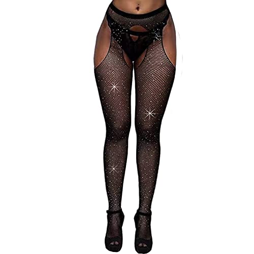 Fohevers Bas résille Rhinestone collants taille haute collants pantyhose femmes bas scintillants sexy Collants résille Strass boîte femme,Noir Cover