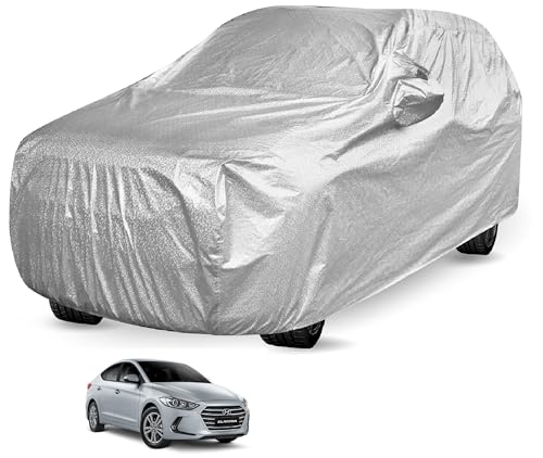 Image of Auto Hub Waterproof Car Cover Compatible with Hyundai Elantra (Model : 2011-2015) with Mirror Pocket, Soft Cotton Lining, Waterproof Elantra Car Cover- Metallic Silver