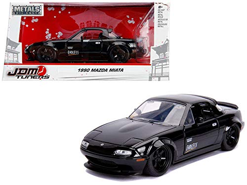 New DIECAST Toys CAR JADA 1:24 W/B - Metals - JDM Tuners - 1990 Mazda Miata Hardtop (Black) 30936