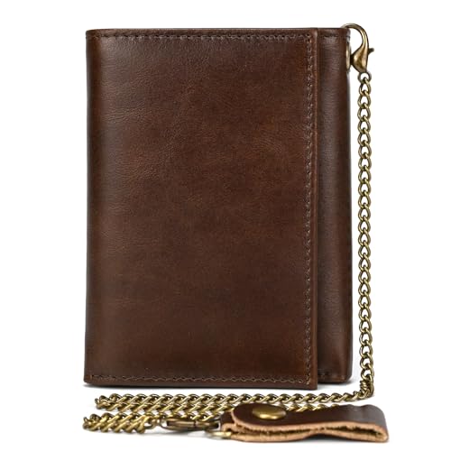 Photo de newsbirds Portefeuille pour Homme - en Cuir - avec chaîne - Triple pli - avec Compartiments à Billets - 9 emplacements pour Cartes - 6006 -...