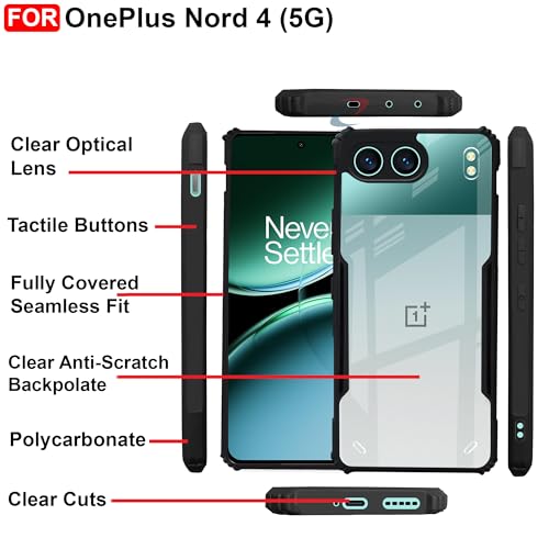 Image of CEDO Backcover for OnePlus Nord 4 (5G) | Camera Protection Shockproof Bumper-Edge | Acrylic Crystal Clear 360 Degree Protection TPU+PC | Transparent Eagle Back Case Cover (Black)
