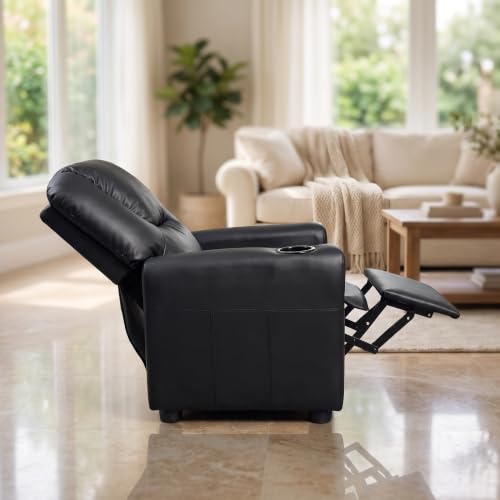 Image of 23 inch W PU Leather Recliner Chair with Cup Holder and Recline, Black