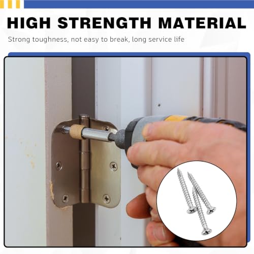 Image of 100 Pack Satin Nickel Wood Screws #9 x 1 1 /2 Inch Silver Extra Long Heavy-Duty Hinge Screws for Doors, Cabinets, Furniture & DIY Projects