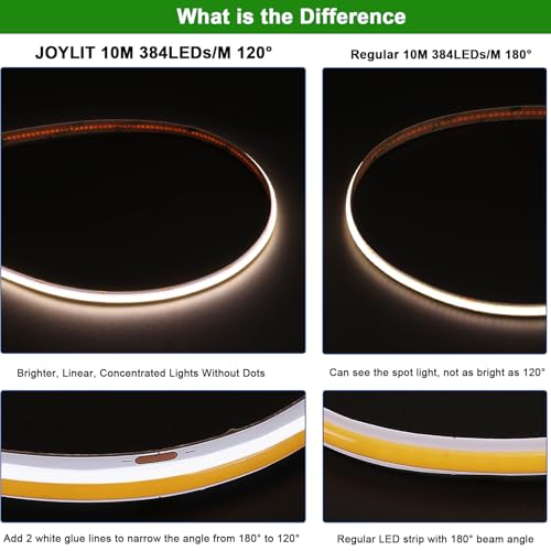JOYLIT 10M COB LED Strip 24V 4000K Natural White 120 Degree Indoor, 384LEDs/M High Density Bright Dotless Light Strip CRI 90+ - Image 2