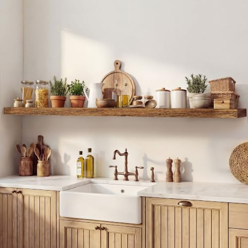 Image of Dreamland 55 Inches Floating Shelves for Wall,9.3 inch Deep Long Floating Shelves Set of 1,Large Display & Storage Shelf,Wall Shelf for Bathroom Bedroom Living Room Kitchen Office,Rustic Brown
