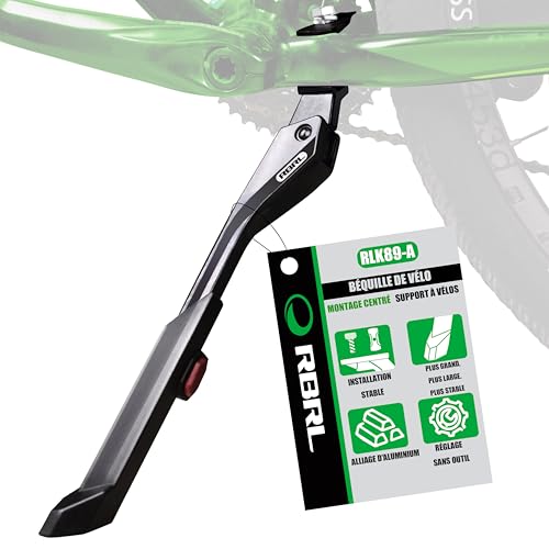 RBRL Béquille de vélo réglable en hauteur – Alliage d’aluminium solide, pied antidérapant – pour VTT, vélo électrique, de route ou randonnée...