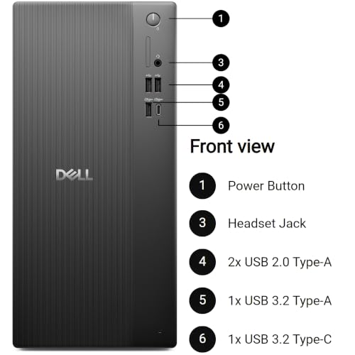 Image of Dell Pro Tower Essential Desktop PC, 14th Gen Intel 10-Core i5-14400, 16GB DDR5 RAM, 512GB PCIe SSD, WiFi 6, Bluetooth 5.4, DisplayPort, HDMI, Windows 11 Pro, Business Computer Tower