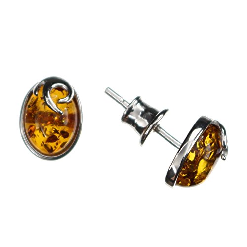 Boucles d'oreilles en ambre Artisana ovale en argent 925 rhodié pour femme