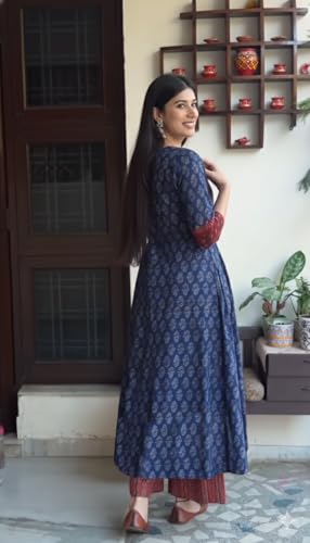 Image of ANNI Designer Women's Viscose Blend Straight Printed Kurta with Palazzo | Ethnic Indian Kurta Set | 3 /4 Sleeve Round Neck Traditional Dress | Festive Office Casual Outfit for Women