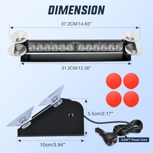 Image of Nilight 12LED Traffic Advisor Strobe Light Bar Blue Hazard Safety | Emergency Warning Dash Front /Rear Windshield Flashing Lights for Cars Trucks Police Firefighter Plow Construction Vehicles