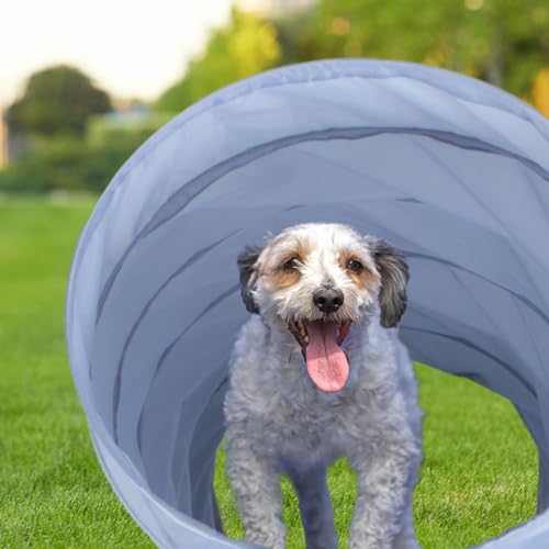 Relaxdays Hundetunnel, Spieltunnel für aktive Hunde, Hundetraining, 200 cm lang, Ø 40 cm, Faltbarer Agilitytunnel, grau