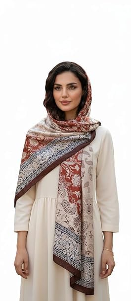 Image of Floral Printed Silk stole | silk Scarf for Women | stylish silk stole for women | Soft Lightweight Stole, Shawl & Neck Wrap | Scarf for Wedding, Party, Travel & Casual Wear