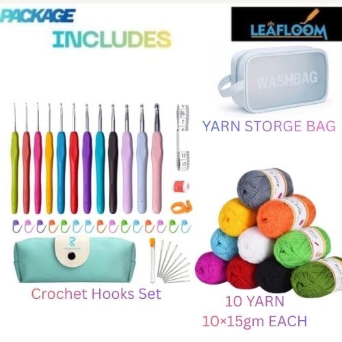 Image of LeafLoom Premium Crochet Kit for Beginners | Yarn Bundle with Crochet Hooks, Knitting Tools, Stitch Markers, Soft Wool Yarn & DIY Amigurumi Patterns | Complete Craft Kit for Crochet Projects & Handmade Toys