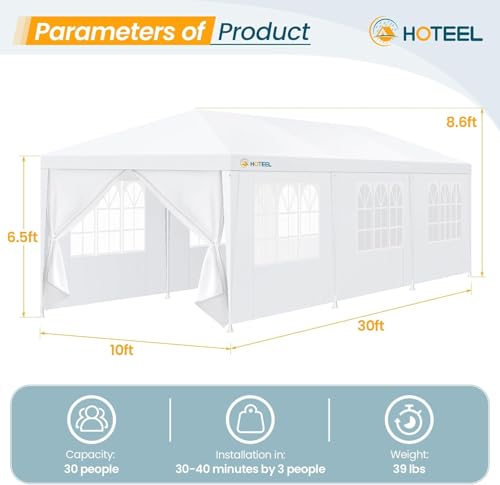 image for HOTEEL 10x30 Party Tent with 8 Removable Sidewalls for Parties, Weddin