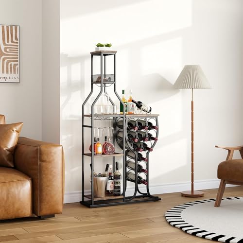 Liquor Cabinet for Home Bar, 5-Tier Wine Rack Freestanding Floor with Wine Glass Holder, Mini Bar Stand with 11 Wine Bottles, Bar Table with Storage for Living Room, Kitchen - Image 7