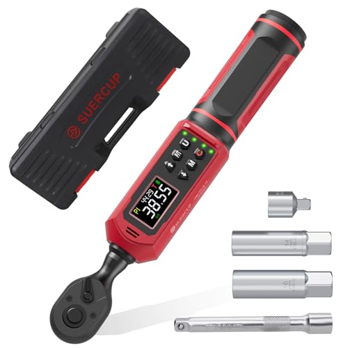 Image of SUERCUP 3 /8 inch Digital Torque Wrench (0.66-44.29Ft.Lb /0.9-60N.m) | ±1% Accuracy with Vibration /Buzzer /LED Alerts, 9 Presets & 5 Units, for Moto Engine /Brake, Car Spark Plug & Oil Drain Repair