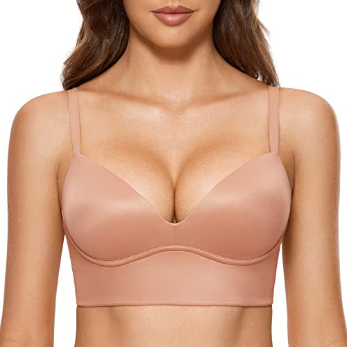 DOBREVA Women's Push Up Wireless Bra Padded T Shirt Bras No Underwire Plunge Bralette