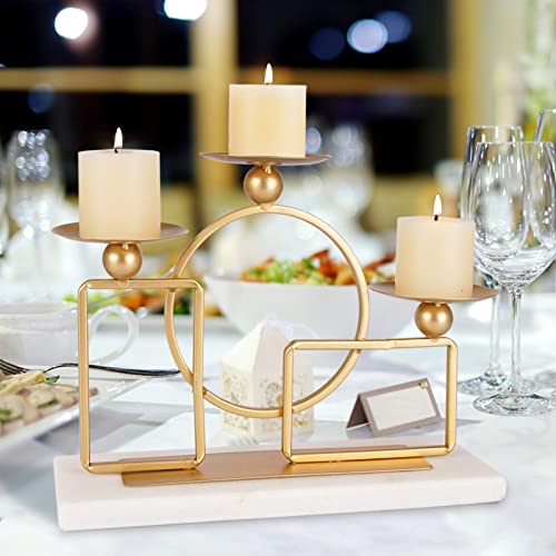 Gold Candle Holders For Pillar Candles With Marble Base 3 Arms Metal Candelabra Candle Holders Gold Home Decoration Elegant Candle Stand For Table Centerpieces,Fireplace,Anniversary #TOP7