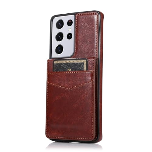 TIANDAFEIJIUB Etui na telefon Samsung Galaxy S21 Ultra skóra PU retro odporne na wstrząsy etui na telefon etui z klapką etui na telefon miękki TPU twardy PC mieszane etui ochronne (brązowy)