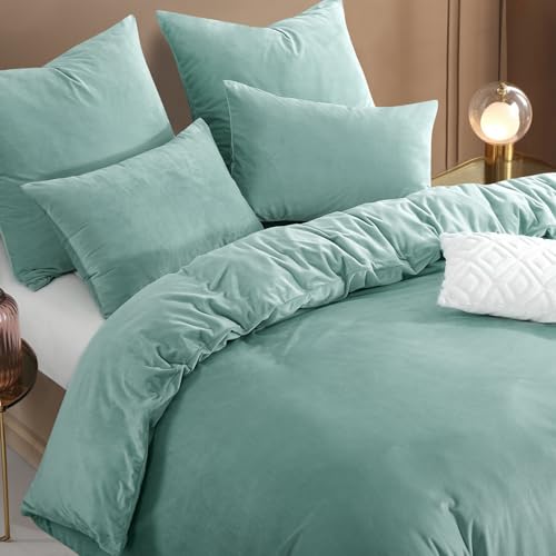 RUIKASI Flanell Winter Bettwäsche 135x200 Hellgrün Warm WinterBettwäsche – Ansicht 4