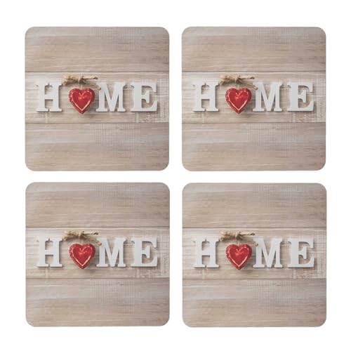 Home heart coasters for drinks 4 pack cork base coasters 3.9 inch cup holder for coffee table room bar home decor housewarming gifts