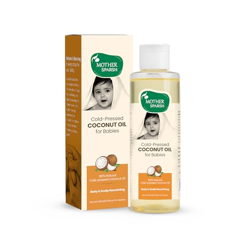 Image of Mother Sparsh Cold Pressed Virgin Coconut Oil for Baby Massage, Skin & Hair Care | 100% Natural Baby Oil for New Born | 200ml (Pack of 6)