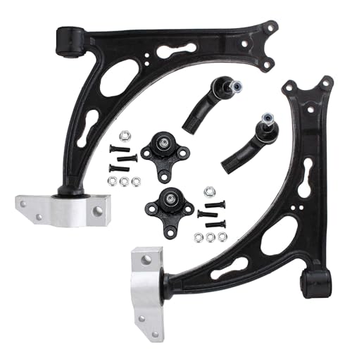 Image of Detroit Axle - 6pc Front End Suspension Kit for Volkswagen Jetta Golf GTI Rabbit EOS R32 Audi A3 Quattro 2 Lower Stamped Control Arms 2 Lower Ball Joints 2 Outer Tie Rod End Links Replacement