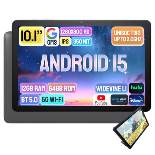 Phatom Android 15 Tablet 10 Zoll, Unisoc T310, 12GB+64GB+Bis zu 1 TB Erweiterung, 10,1" HD IPS, Widevine L1, 5G WiFi+BT ...