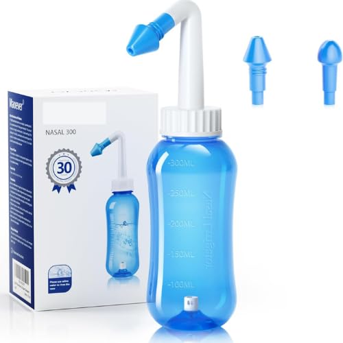 Kevim Neti Pot Sinus Rinse Bottle 300ML – Nasal Irrigation Kit with 30 Salt Packets & Thermometer Sticker | BPA-Free Nose Wash Cleaner for Allergy, Cold & Sinus Relief | Safe for Adults & Kids-image-5